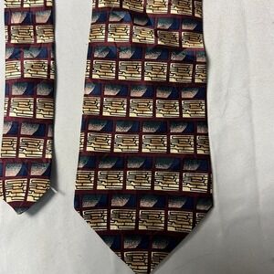 Keith Daniels Silk Tie Geometric Pattern Burgundy Gold Blue Italy New‎ York